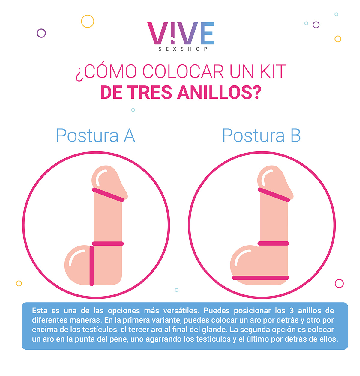 ¿Cómo colocar un kit de 3 anillos en el pene?