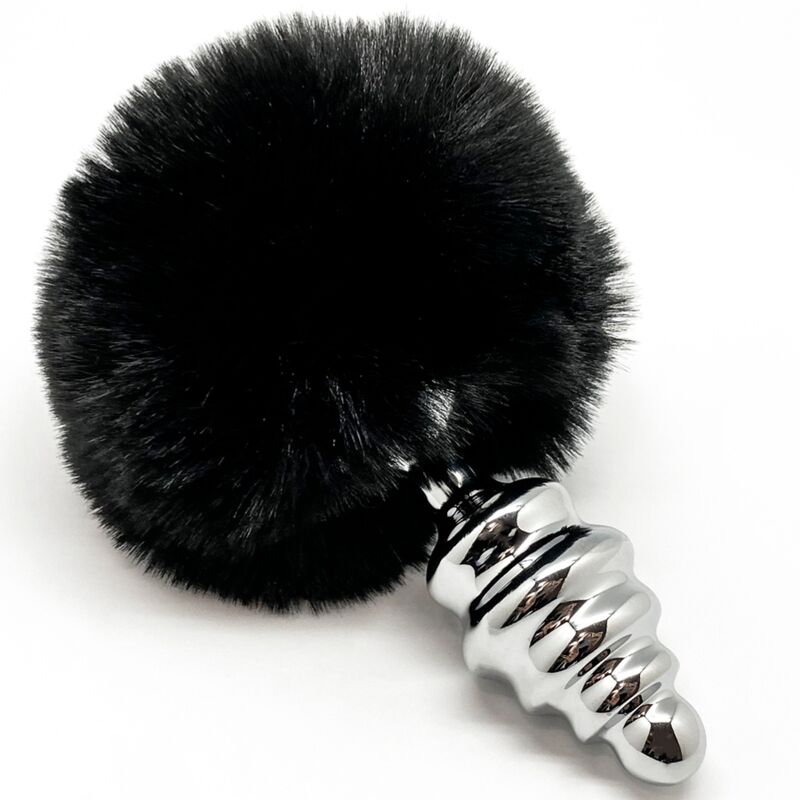 ANAL PLEASURE PLUG ESPIRAL METAL POMPON NEGRO TALLA L