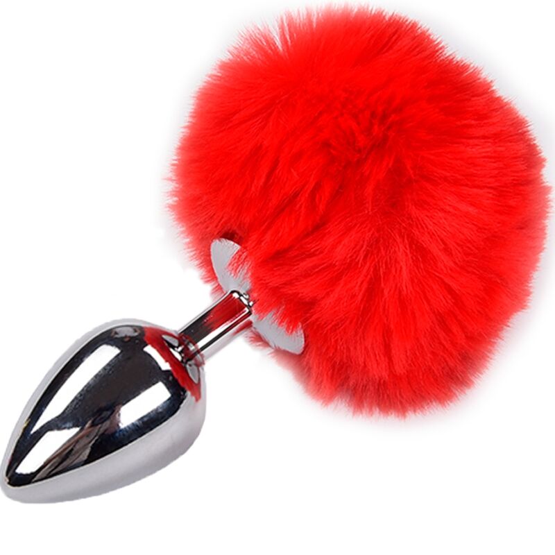 ANAL PLEASURE PLUG LISO METAL POMPON ROJO TALLA M