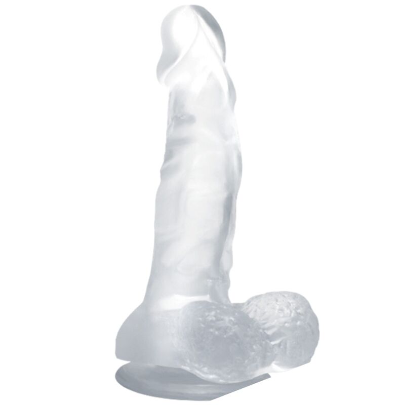 DILDO REALISTICO CON VENTOSA Y TESTICULOS 16.7 CM TRANSPAREN