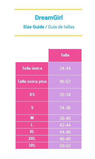 Guia de tamanhos Dreamgirl