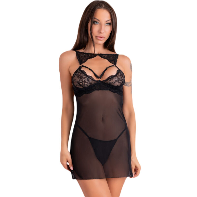 KROLINA LC 90734 CHEMISE + TANGA NEGRO S/M