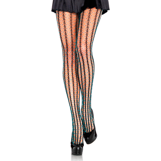 Slip leg avenue in rete a contrasto nero-blu neon