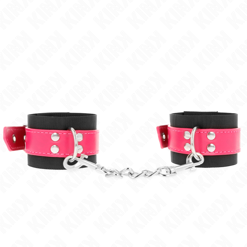 APPUI-POIGNETS EN NYLON NOIR AVEC CEINTURE EN CUIRETTE ROSE