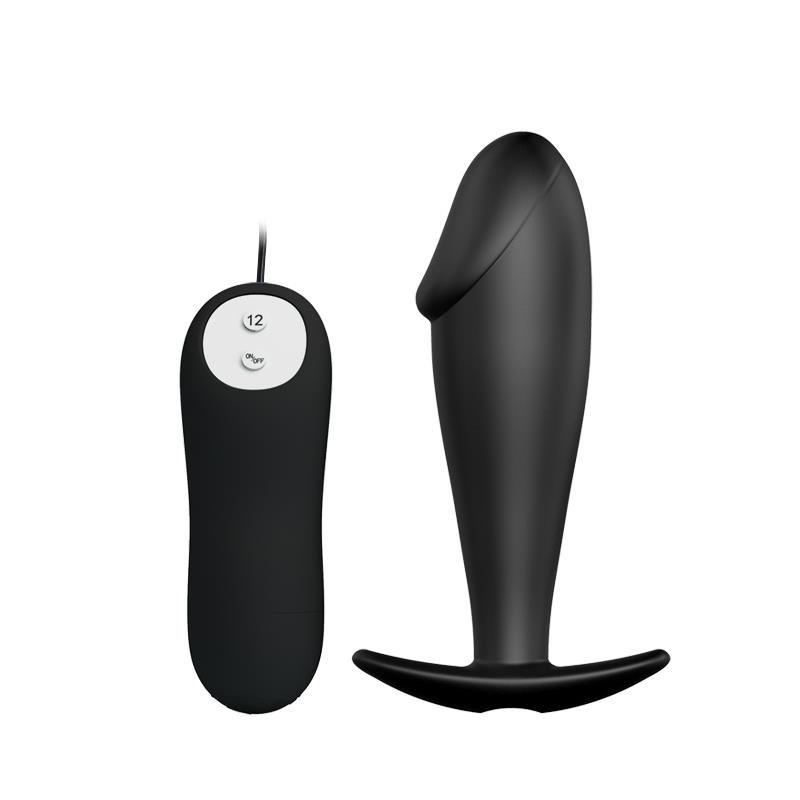 PLUG ANAL SILICONA FORMA PENE Y 12 MODOS VIBRACION - NEGRO