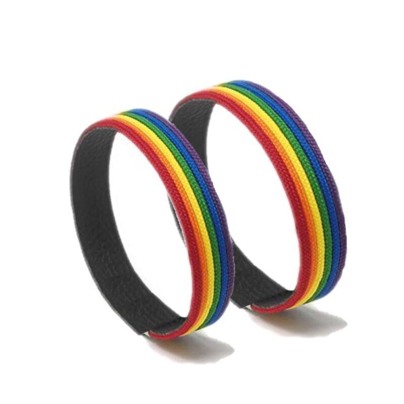 PULSERA DE CUERO NEGRO BANDERA LGBT