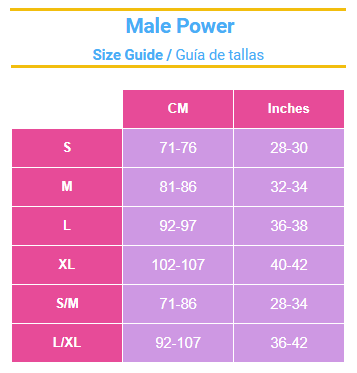 Guia de tamanhos Male Power