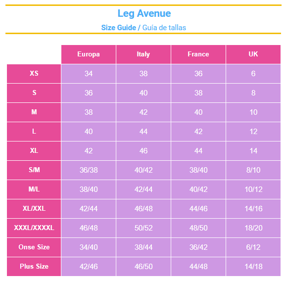 Guida alle taglie Leg Avenue