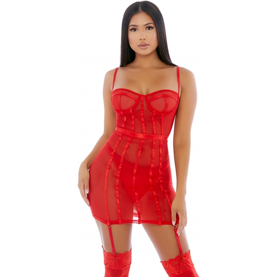 SHEER DESIRES MESH CONJUNTO ROJO