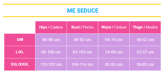 Guia de tamanhos Me-seduce