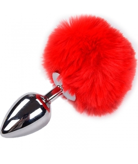 ANAL PLEASURE PLUG RED METAL  Plug anal de metal com pompom vermelho