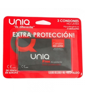 UNIQ FREE Condones sin látex, hipoalergénicos, con anillo protector