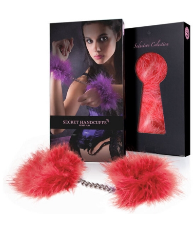 ESPOSAS MARABÚ ROJO Esposas sensuales de pluma roja para bondage