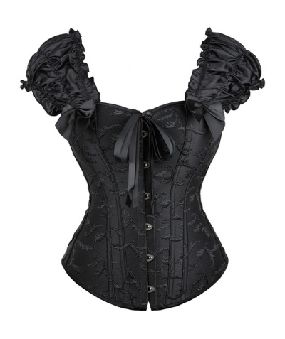 CORSET ÁNGELES Corset negro con PVC, lazada, flecos, sin copa ni aros