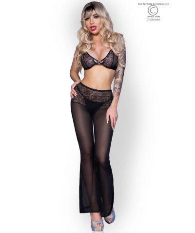 CR 4480 SET TRES PIEZAS NEGRO Set di lingerie in pizzo e tulle.