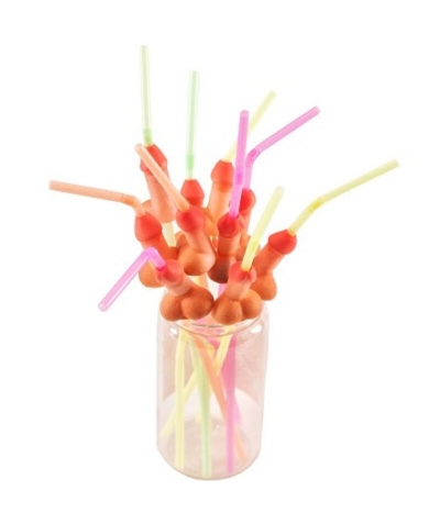 PARTY PECKER STRAWS Diablo picante - bolsa 10 pajitas pene natural