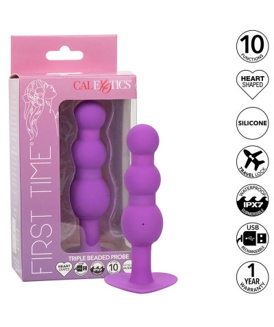 FIRST TIME PLUG ANAL CON TRIPL Brinquedo erótico vibrador, design com contas, recarregável.