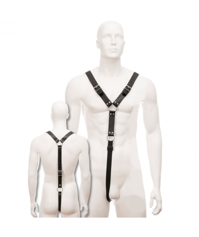 HARNESS   LOOP Arnés de cuero negro ajustable, con anilla