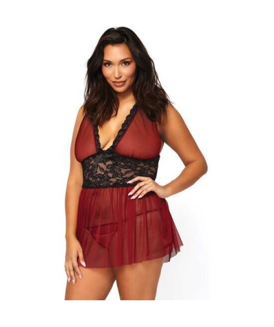 LEG AVENUE  SENSUAL Conjunto picardías burdeos babydoll con tanga