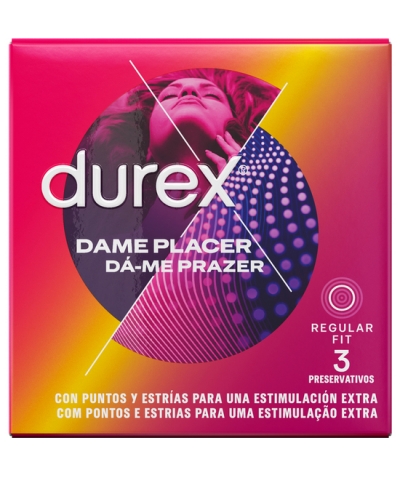 DUREX DAME PLACER Preservativos con puntos y estrías 3 uds