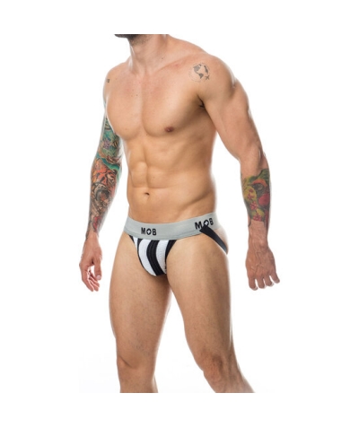 MOB STRIPE CLASSIC JOCK WHITE Tanga sensual de rayas blancas y negras