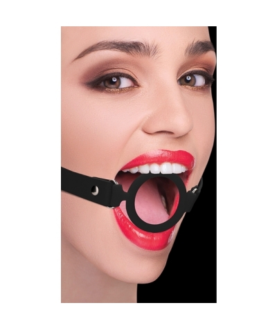 VELVETSILK GAG  Ouch! mordaza silicona para anillo - correas de cuero - negro