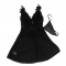 BABYDOLL TECIDO DE TULE COM RENDA E DETALHE FLOR PRETO S/M n