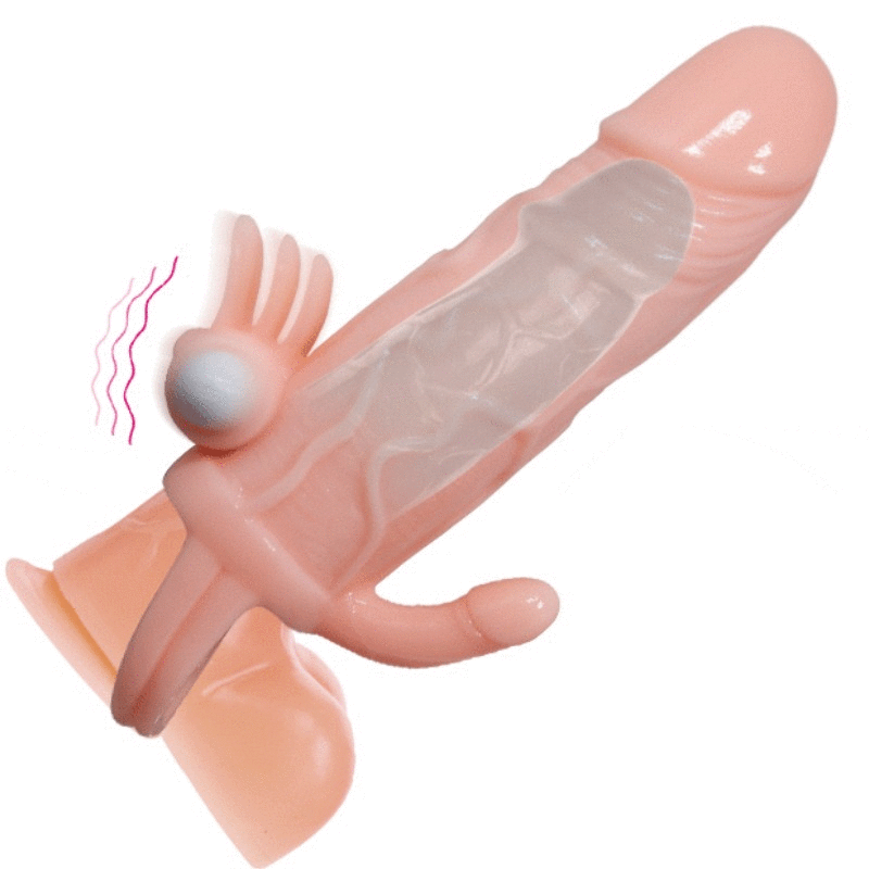 BRAVE MAN FUNDA PENE ANAL Y CLITORIS VIBRADOR 16.5 CM NATURA