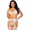 LEG AVENUE CONJUNTO BRA TOP, LIGUEROS & G-TANGA - BLANCO