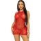 LEG AVENUE MINI VESTIDO RHINESTONE HALTER -ROJO