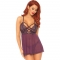 Babydoll in pizzo e spalline con perizoma - viola