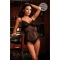 Babydoll sexy transparente com detalhes dourados preto