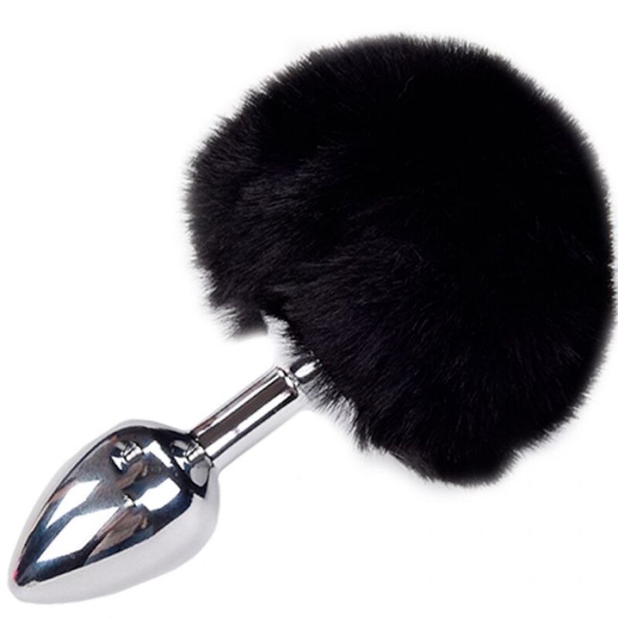 PLUG PRAZER ANAL METAL LISO FLUFFY PRETO TAMANHO M