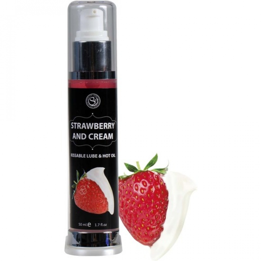 Lubrifiant et huile effet chaud 2 à 1 crème fraises, 50 ml.