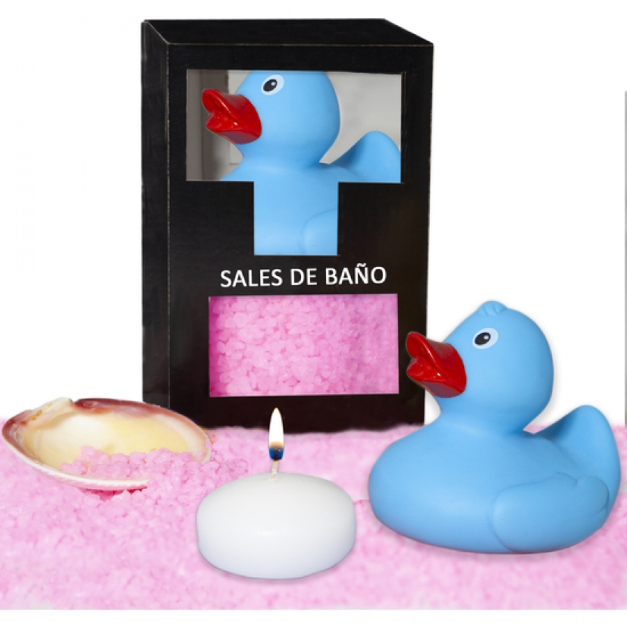 Set di sali da bagno rosa 150 gr. con anatra da bagno, cande