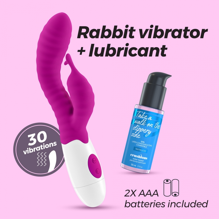 VIBRADOR COM ESTIMULADOR DE CLITÓRIS GUMMIE ROXO E LUBRIFICA