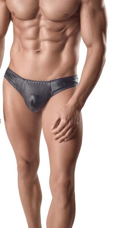 ANAIS MEN GLOW Tanga de cuero negro, seducción y confort