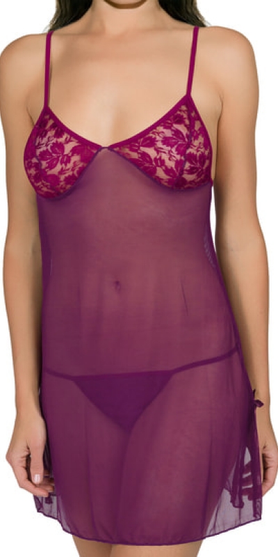 BABYDOLL FOWER Picardías de transparencias con encaje morado