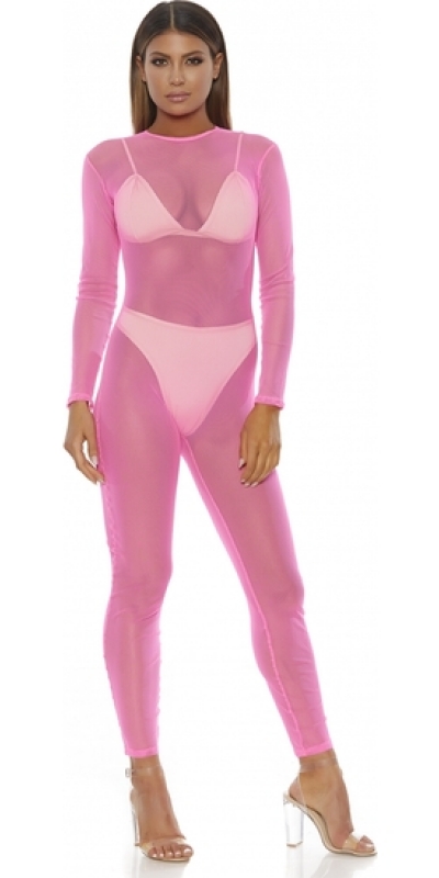 BODY DE MALLA MICRO PINK Lencería erótica de malla transparente, ajustable