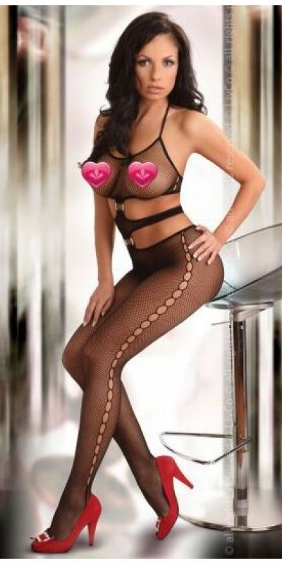 BODYSTOCKING DE RED NEGRO Compuestas de dos piezas unidas por argollas