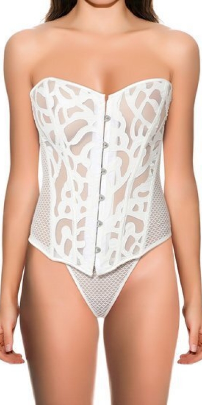 FORGE Corset blanco con detalles y tanga a juego