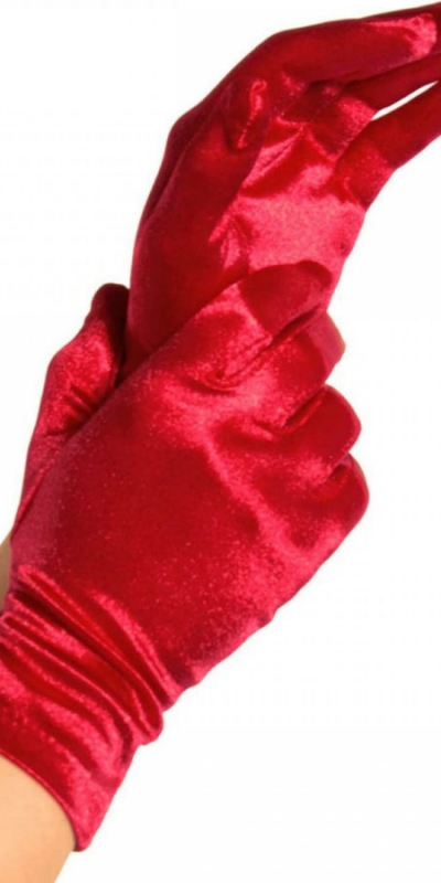 GUANTES SATIN ROJO Guantes cortos rojos, elásticos y elegantes