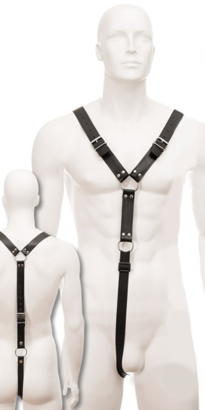 HARNESS LOOP Arnés de cuero negro ajustable, con anilla