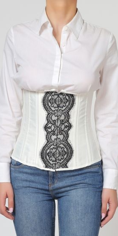 INDER Underbust con lazada con brocado blanco