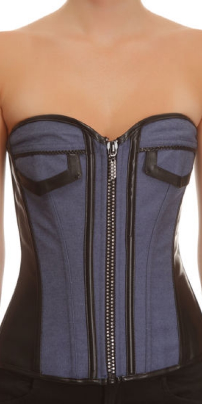 JEANS Corset negro efecto vaquero con tanga