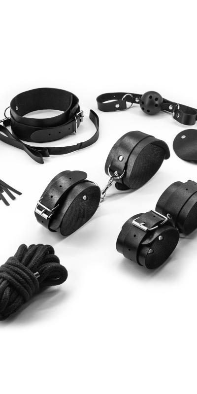 PUNISHER Kit de bondage pour couples; imitation cuir, métal, ajustable.