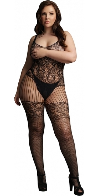 LACE AND FISHNET BODYSTOCKING Sexy body de cuerpo entero con medias de red