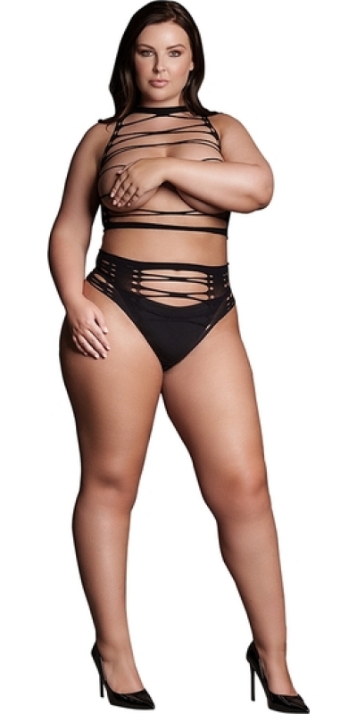 SHADE-HELIKE XLV PLUS Sexy conjunto de dos piezas con top abierto y tanga