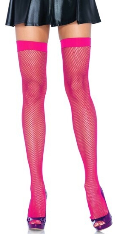 LEG AVENUE NEON Medias de red de nylon rosa neon