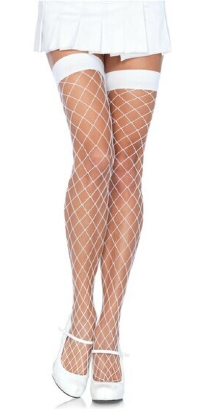 LEG AVENUE  PLAIN Medias de red mediana blancas